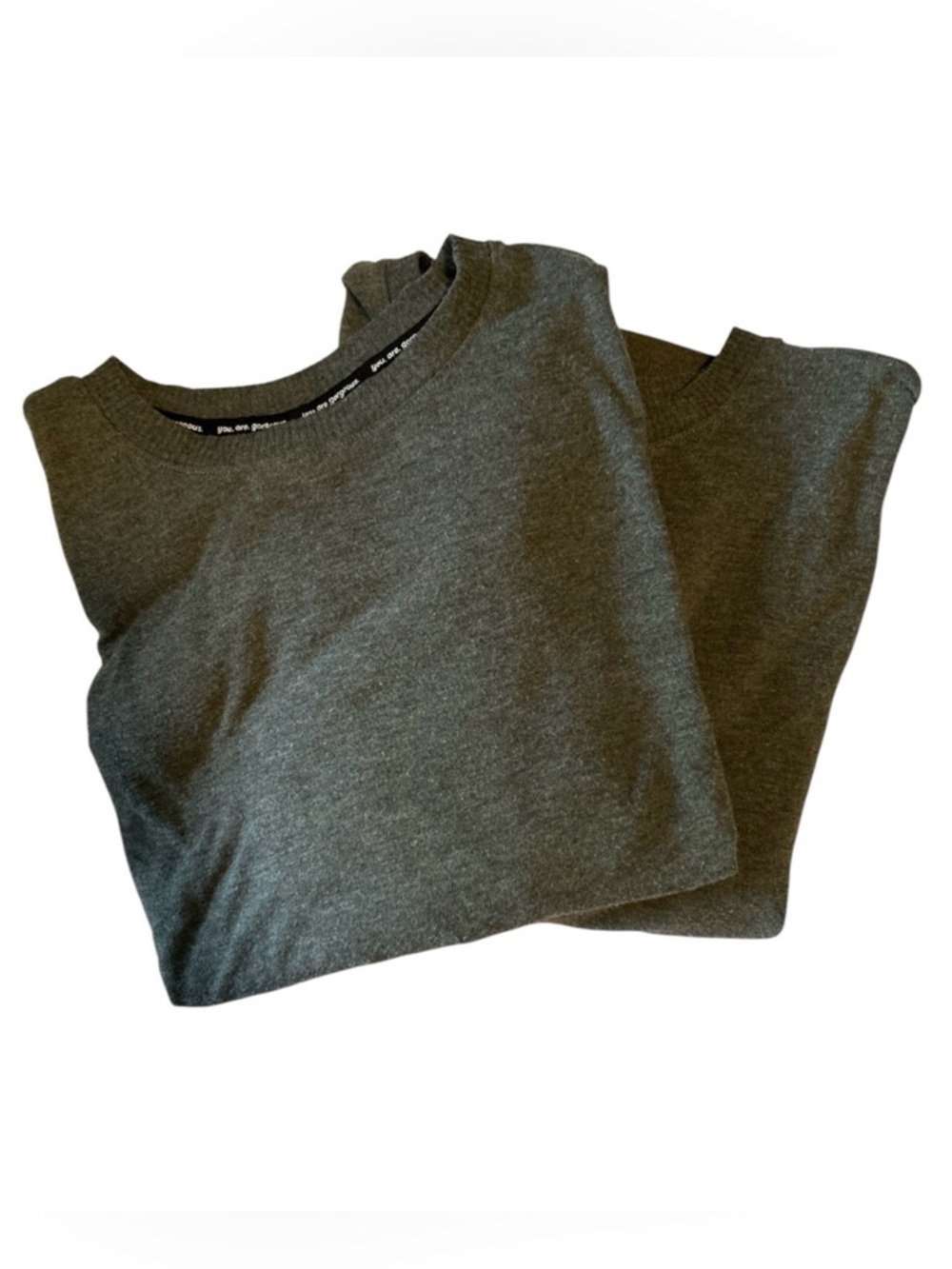 Joyspun Charcoal Gray Heather Hacci Knit Crewneck Sleep Lounge Top Lot of 2